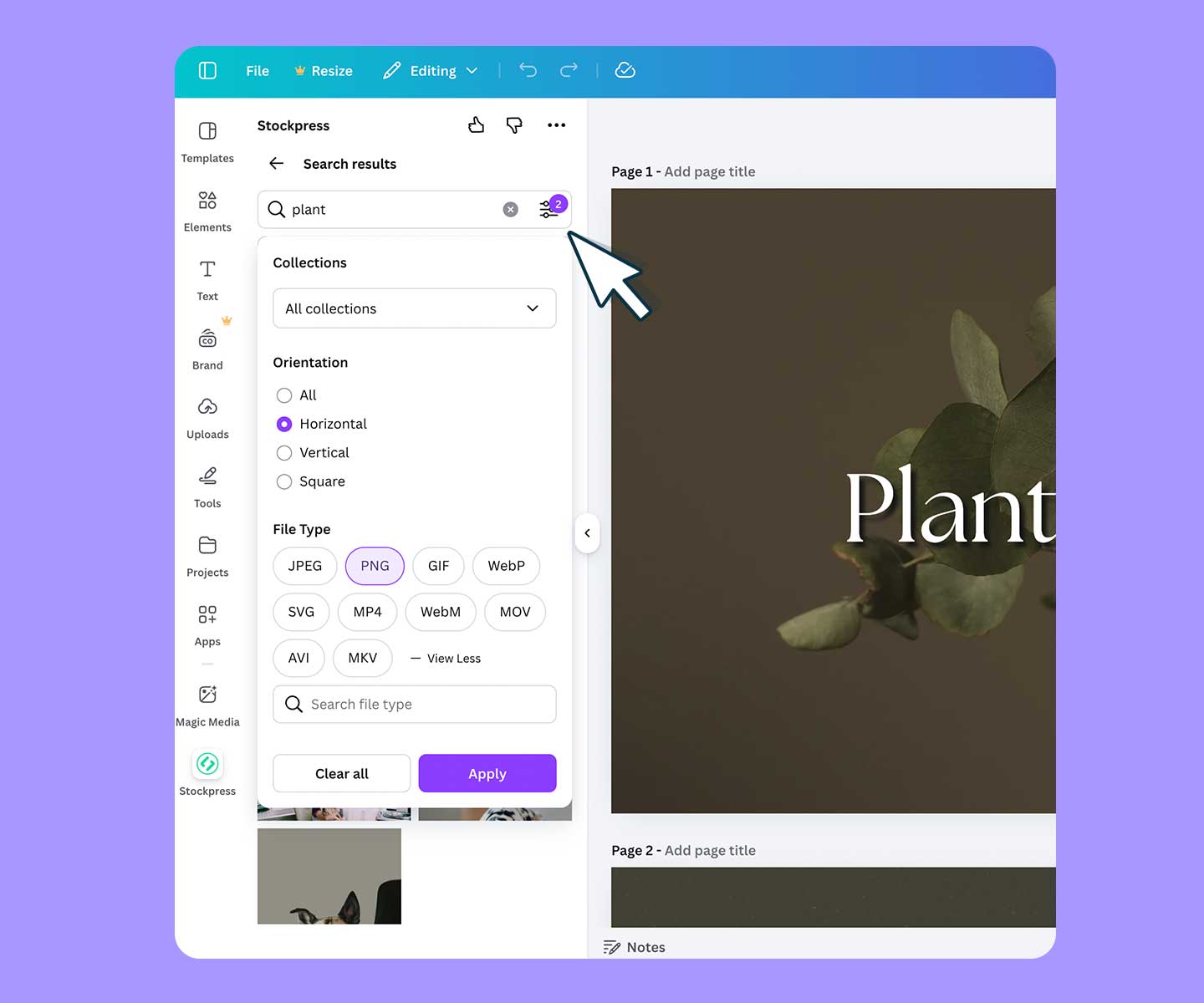 Access your Stockpress workspace right inside Canva