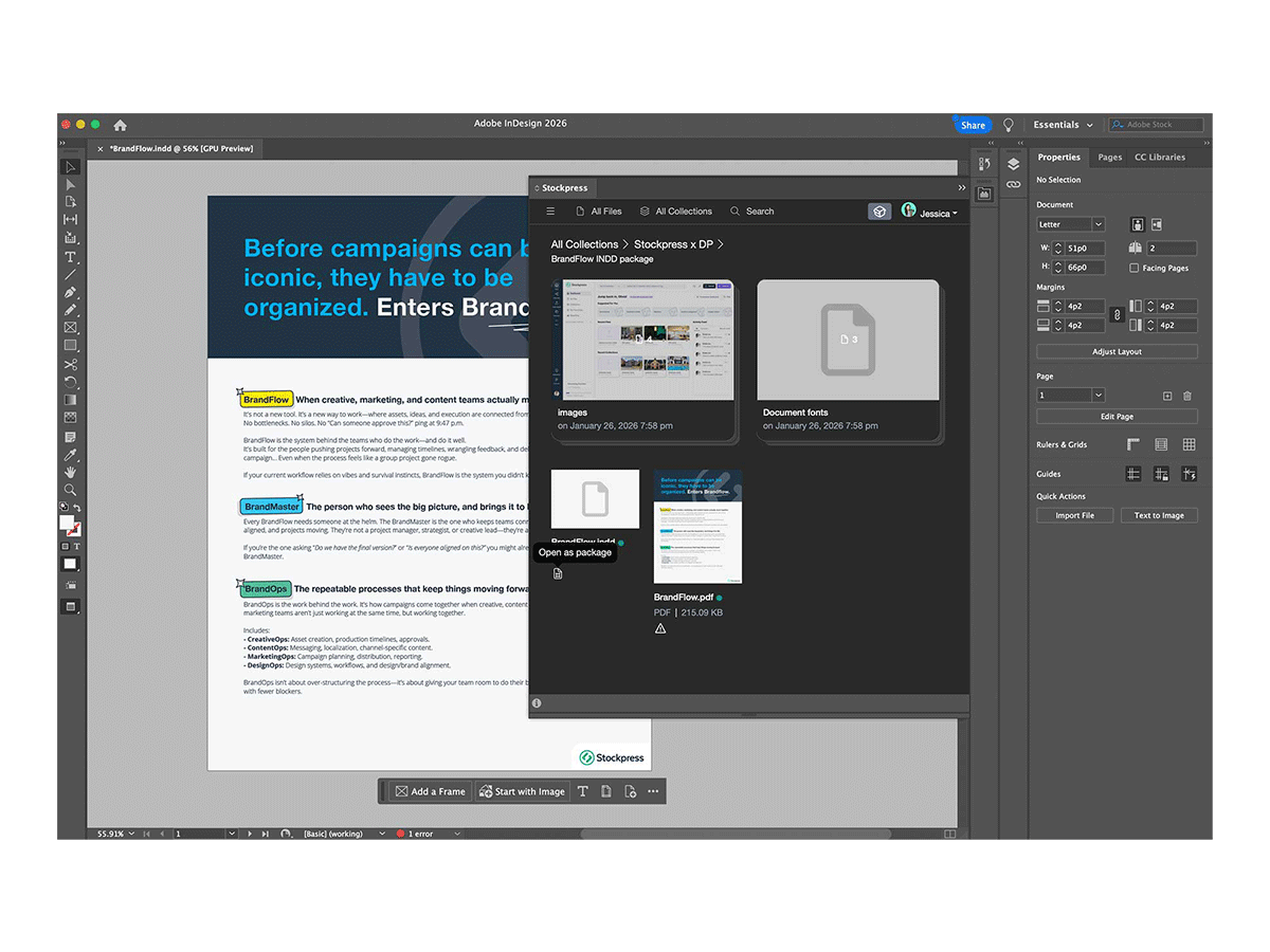 Open complete InDesign packages, ready to work