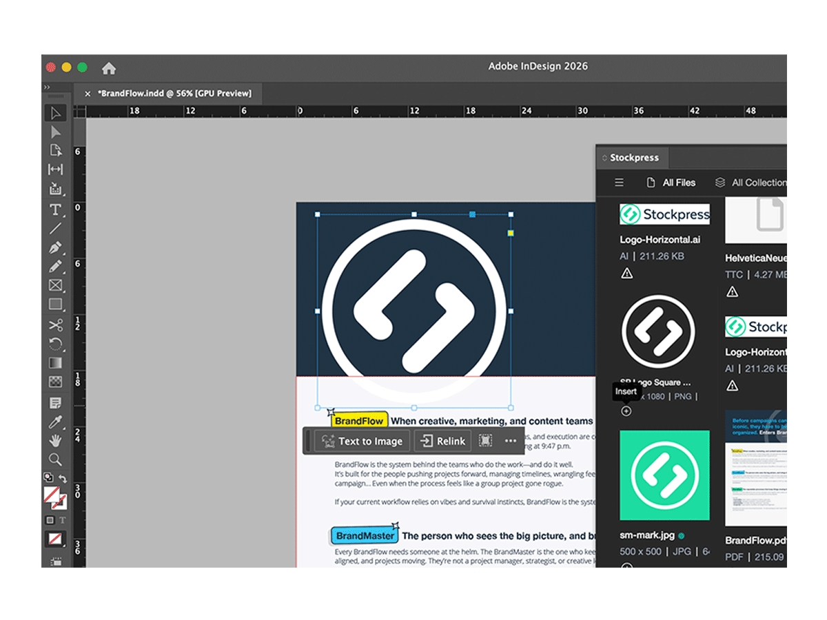 Pull approved assets directly into your layouts